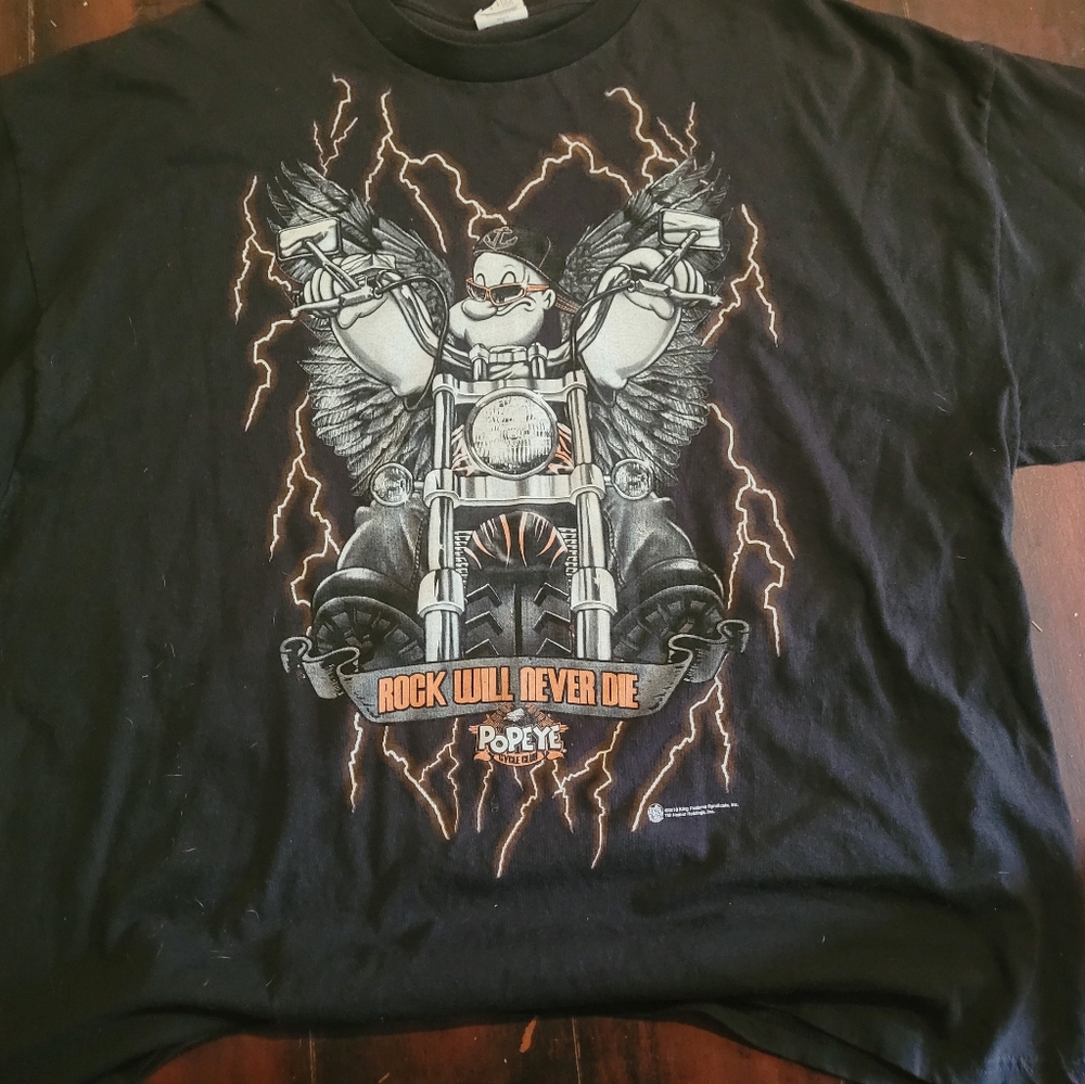 2XL Vtg Popeye Cycle Club Rock Will Never Die T-Shirt